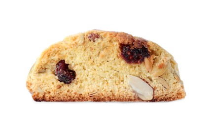 Photo of Slice of tasty cantucci with berry isolated on white, top view. Traditional Italian almond biscuits