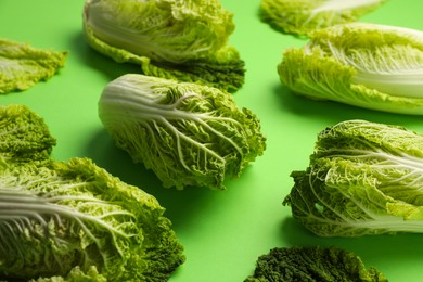 Fresh ripe Chinese cabbages on light green background
