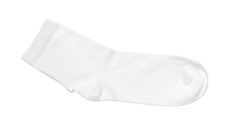 Photo of One sock isolated on white, top view
