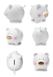 Set with cute piggy banks on white background. Money saving