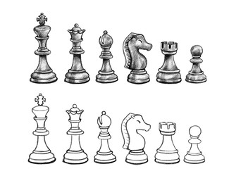 Illustration of black and white chess pieces