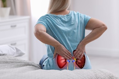 Senior woman suffering from kidney pain at home, closeup
