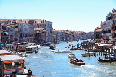 VENICE, ITALY - JUNE 13, 2019: Picturesque view of Grand Canal. Grand Canal is most famous channel in city