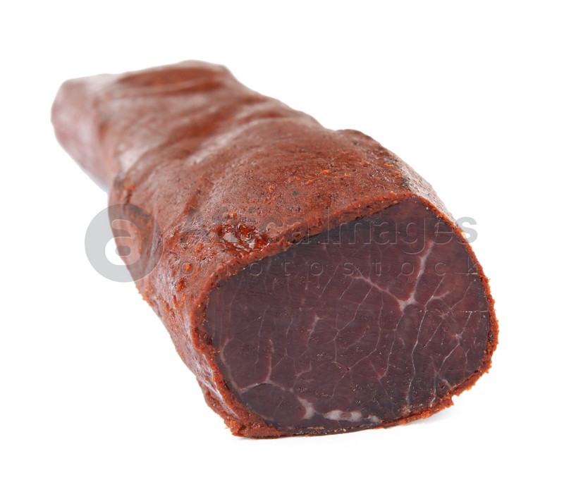 Delicious dry-cured beef basturma isolated on white
