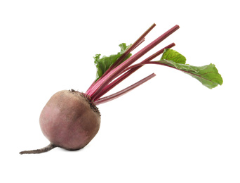 Raw ripe beet with stems isolated on white