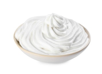 Delicious fresh whipped cream isolated on white