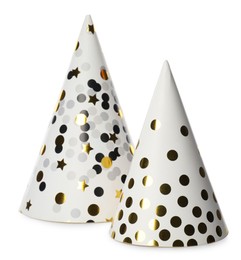 Party hats on white background. Festive items