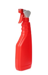 Red spray bottle of cleaning product isolated on white