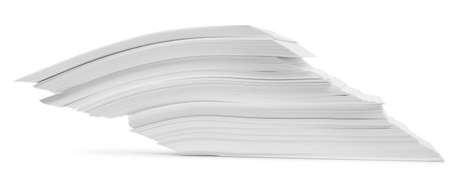 Pile of paper sheets on white background