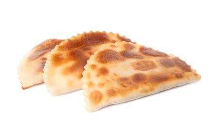 Delicious fried chebureki isolated on white. Traditional pastry