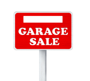 Sign with phrase GARAGE SALE on white background