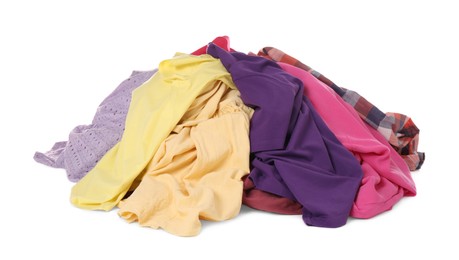 Pile of dirty clothes on white background