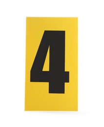 Photo of Yellow crime scene marker with number four on white background