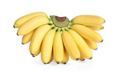 Bunch of ripe mini bananas on white background. Exotic fruit