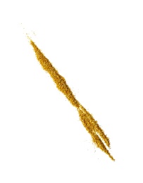 Line made of shiny golden glitter on white background, top view