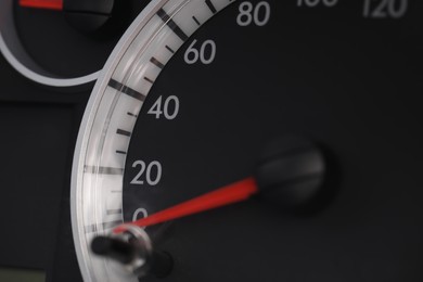 Closeup view of modern electronic car speedometer