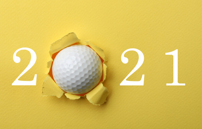 Image of Invitation card design with ball for 2021 golf events