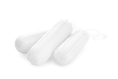 Tampons on white background. Menstrual hygiene product