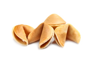 Traditional homemade fortune cookies on white background