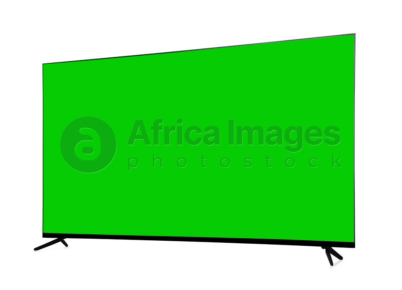 Image of Wide TV with blank green screen isolated on white