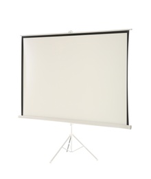 Tripod with projection screen isolated on white. Space for design
