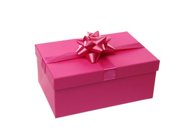 Pink gift box with bow isolated on white