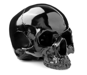 Black glossy human skull isolated on white