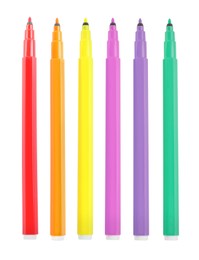 Set with bright multicolored marker pens on white background