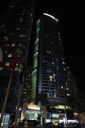 DUBAI, UNITED ARAB EMIRATES - NOVEMBER 03, 2018: Night cityscape with skyscrapers