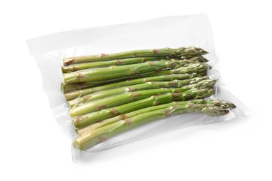 Vacuum pack of asparagus isolated on white