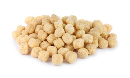 Sweet crispy corn balls on white background. Breakfast cereal