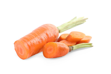 Cut fresh ripe carrots isolated on white