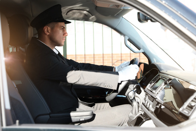 Professional driver in luxury car. Chauffeur service