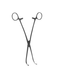 Surgical forceps on white background. Medical instrument