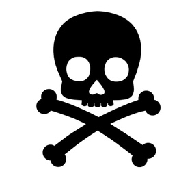 Skull and crossbones illustration on white background as warning symbol