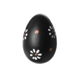 Photo of One black Easter egg with pattern isolated on white