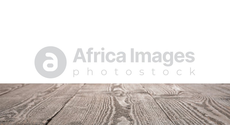Empty grey wooden surface isolated on white. Mockup for design