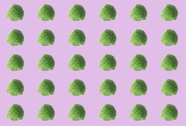 Image of Collage with fresh Savoy cabbage on pink background, pattern design