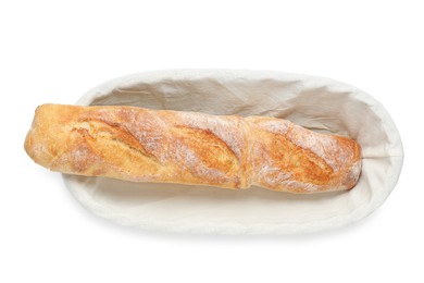 Crispy French baguette isolated on white. Fresh bread
