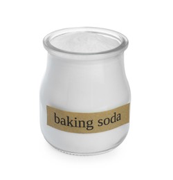 Jar of baking soda isolated on white