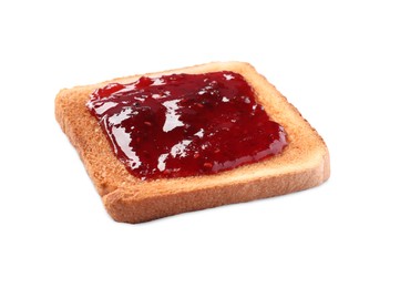 Delicious crispy toast with berry jam isolated on white