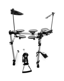 Modern electronic drum kit on white background. Music instrument