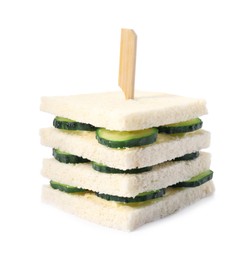 Tasty fresh cucumber sandwiches isolated on white