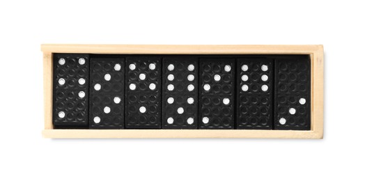 Dominoes set on white background, top view. Board game