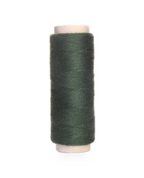 Spool of dark green sewing thread isolated on white