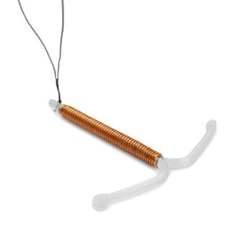 T-shaped intrauterine birth control device on white background
