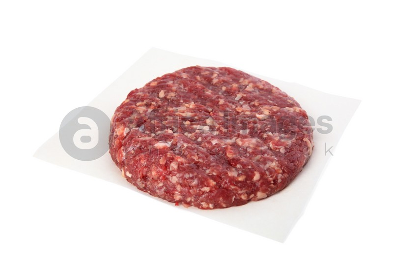 Raw meat cutlet for burger isolated on white