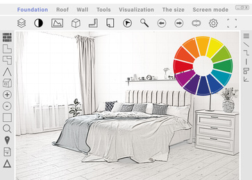 Sketch of bedroom interior on graphic tablet. Illustration