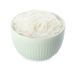 Bowl with rice noodles isolated on white