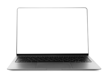 Laptop with blank screen isolated on white. Mockup for design